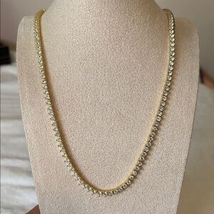 NEW 24” AAA CZ Heart Tennis Necklace 18k Gold over 925 Sterling Silver